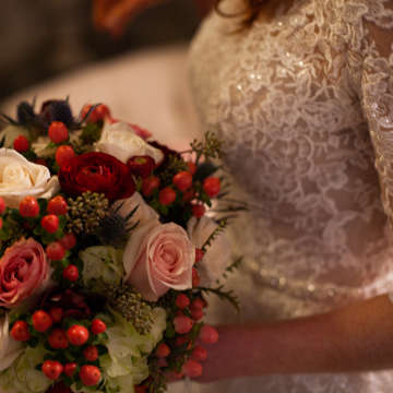 A bride holds a bouquet